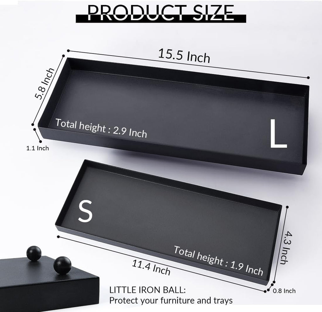 15.5"x5.8" Matte Black Rectangular Metal Tray, Candle & Jewelry Organizer