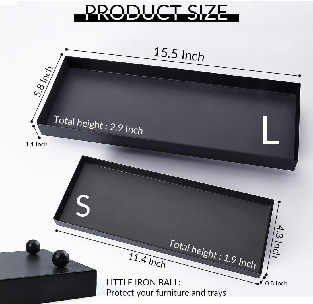 15.5"x5.8" Matte Black Rectangular Metal Tray, Candle & Jewelry Organizer