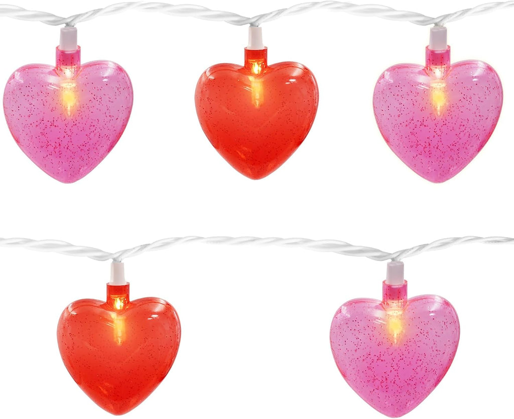 Couah 8.5Ft Red Pink Heart String Lights with 10 LED Red Pink 3D Heart Lights Plug in Valentines String Lights for Indoor Outdoor Home Xmas Tree Wedding Party Valentine's Day Decorations