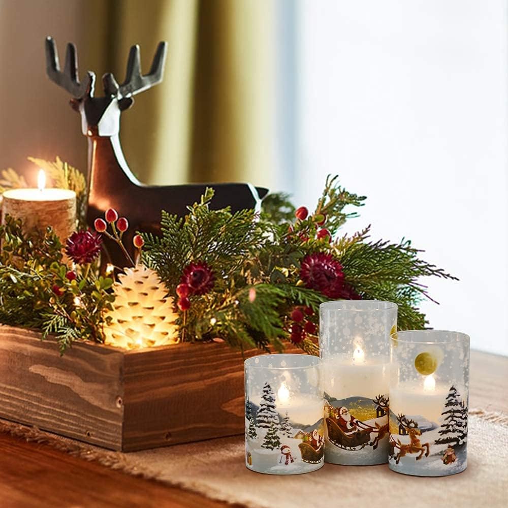 Eldnacele Santa Christmas Flameless Candles Glass with Remote and Timer