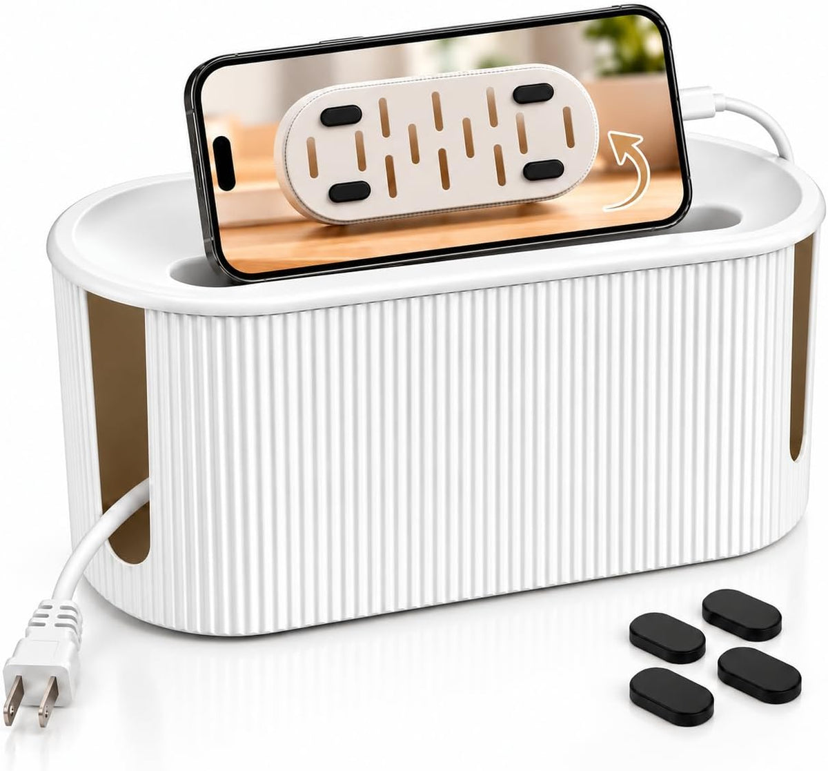 Cable Management Box, Desk Cord Organizer, Power Strip Holder, Floor Outlet Hider, Cable Organizer Box, Cord Organizer box, Electrical Cord Management, For Cover TV Wires, USB Hub Holder