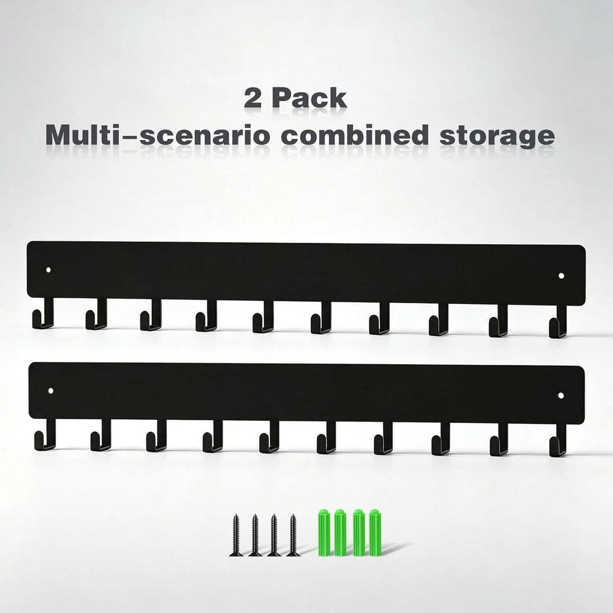 Key Holder Wall Mount,14in with 10 Hooks,Black Metal Key Hanger for Car Key Ring,Suitable for Entrances/Door/Living Rooms/Kitchen/Offices（2 Sets）