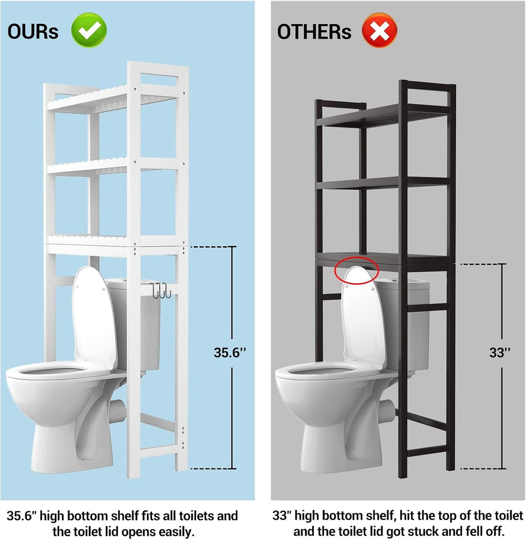 Homykic Over The Toilet Storage, 3-Tier Bamboo Bathroom Shelf, White