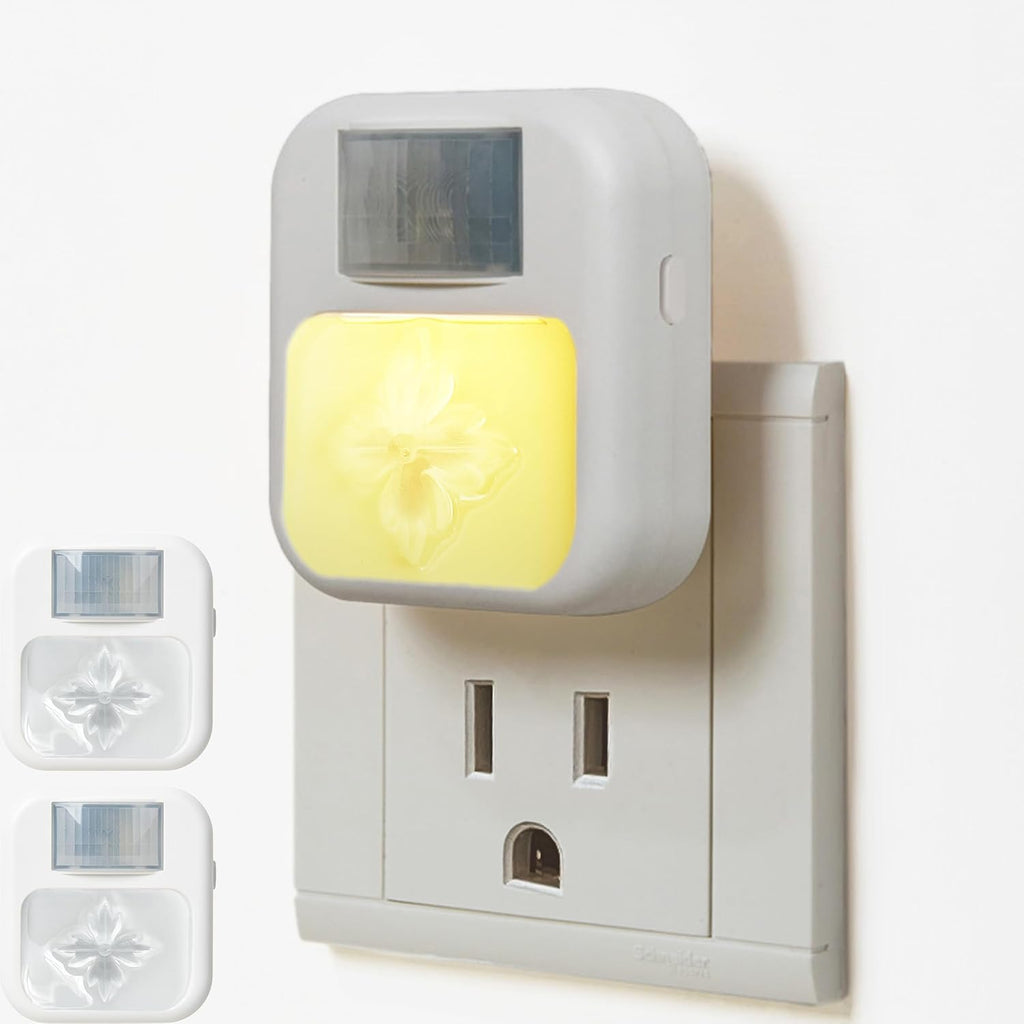 Compact Smart Motion Sensor LED Night Light - Dimmable, Adjustable Color, Plug-in for Hallway, Bathroom, Bedroom - Travel-Friendly (A-Flower, 2)