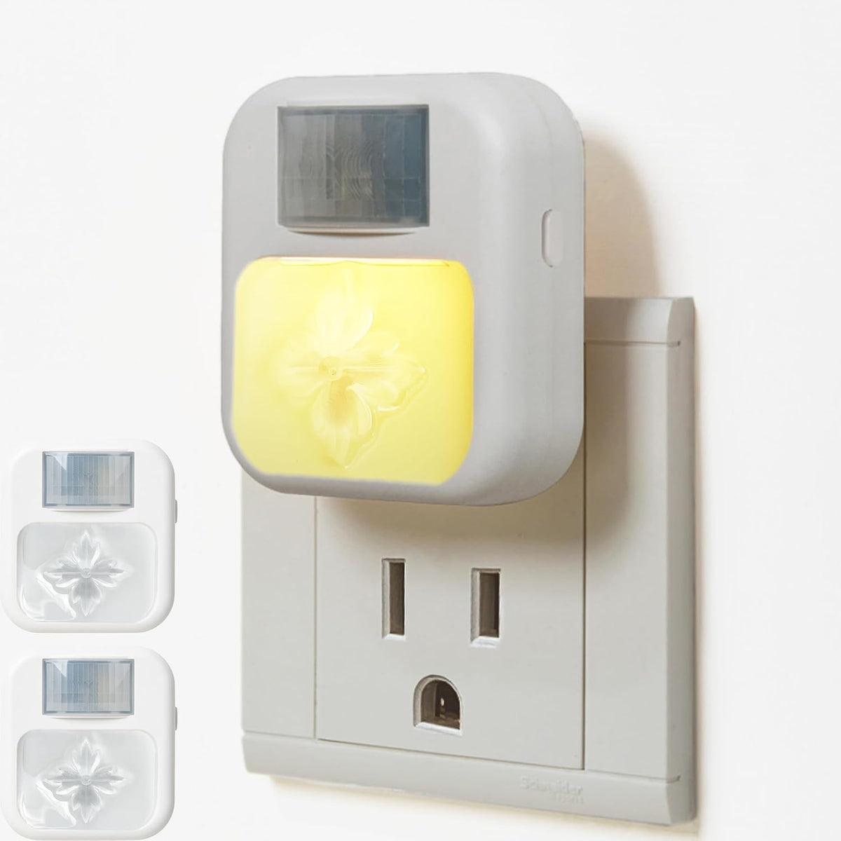 Compact Smart Motion Sensor LED Night Light - Dimmable, Adjustable Color, Plug-in for Hallway, Bathroom, Bedroom - Travel-Friendly (A-Flower, 2)