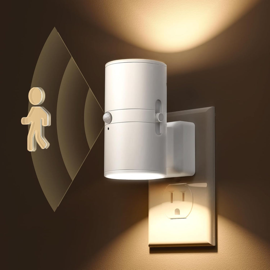 2 Black Shade + 2 White Shade, Motion Sensor Night Light Plug in, 0-100LM Dimmable, 3000K Soft White