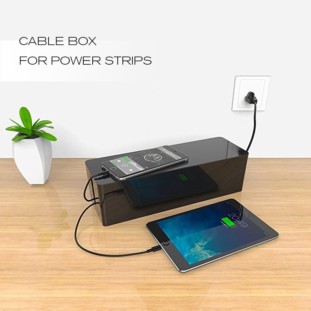 ShellKingdom Cable Management Box, 3 Pack Cable Organizer for Cable Cord Management, Storage and Holder to Cover and Hide & Power Strips & Cords (Black 3 Set)