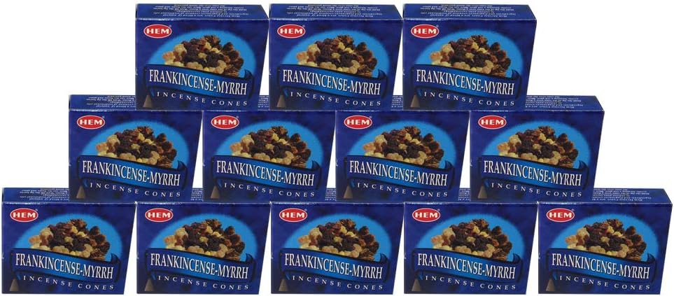 Hem Frankincense and Myrrh Incense Cones – 120 Cones (12 Packs) – Natural Aromatherapy for Meditation, Yoga, Relaxation & Spiritual Use.