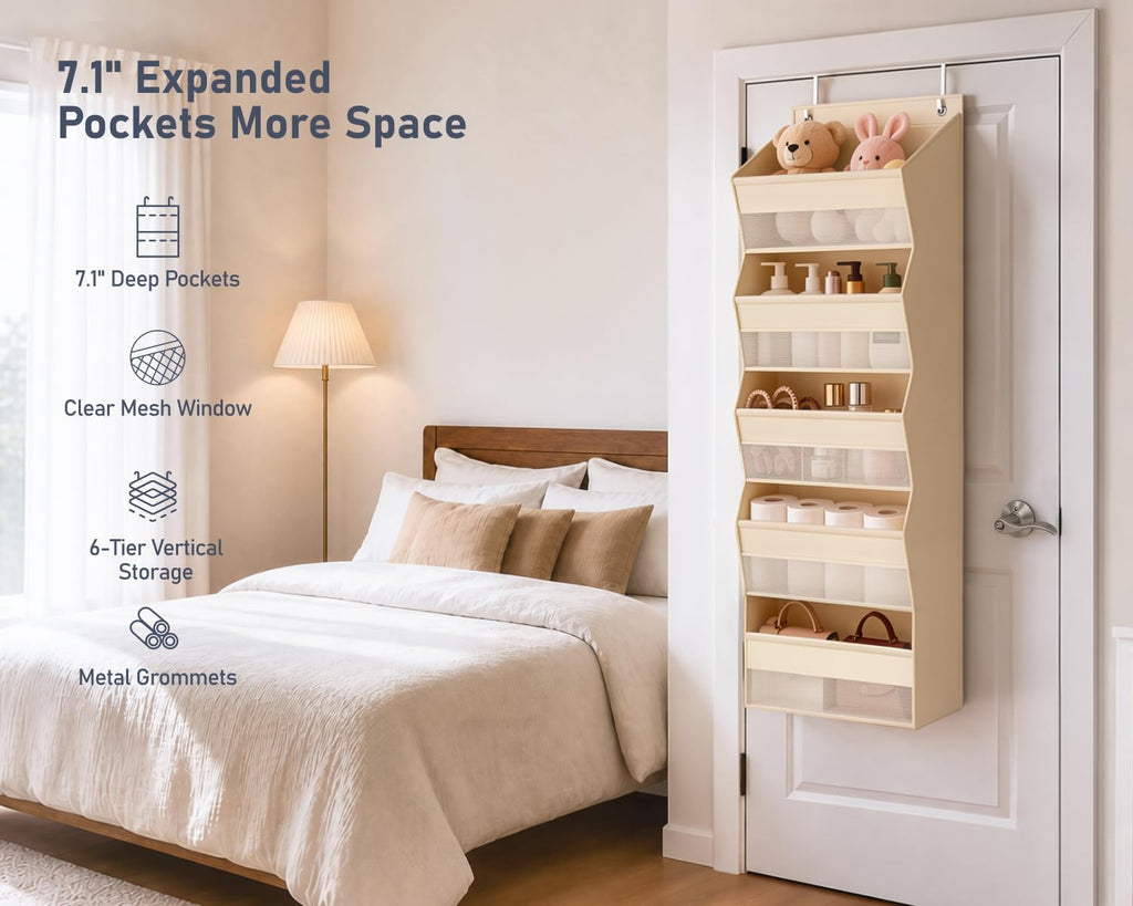DIMJ Over the Door Organizer, 5-Shelf Hanging Organizer, Beige, 1 Pack