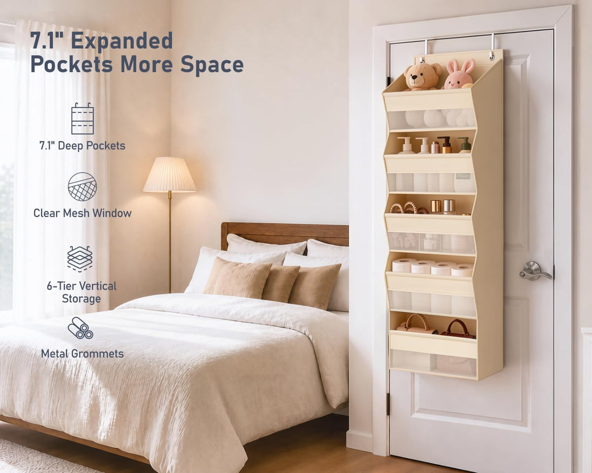 DIMJ Over the Door Organizer, 5-Shelf Hanging Organizer, Beige, 1 Pack