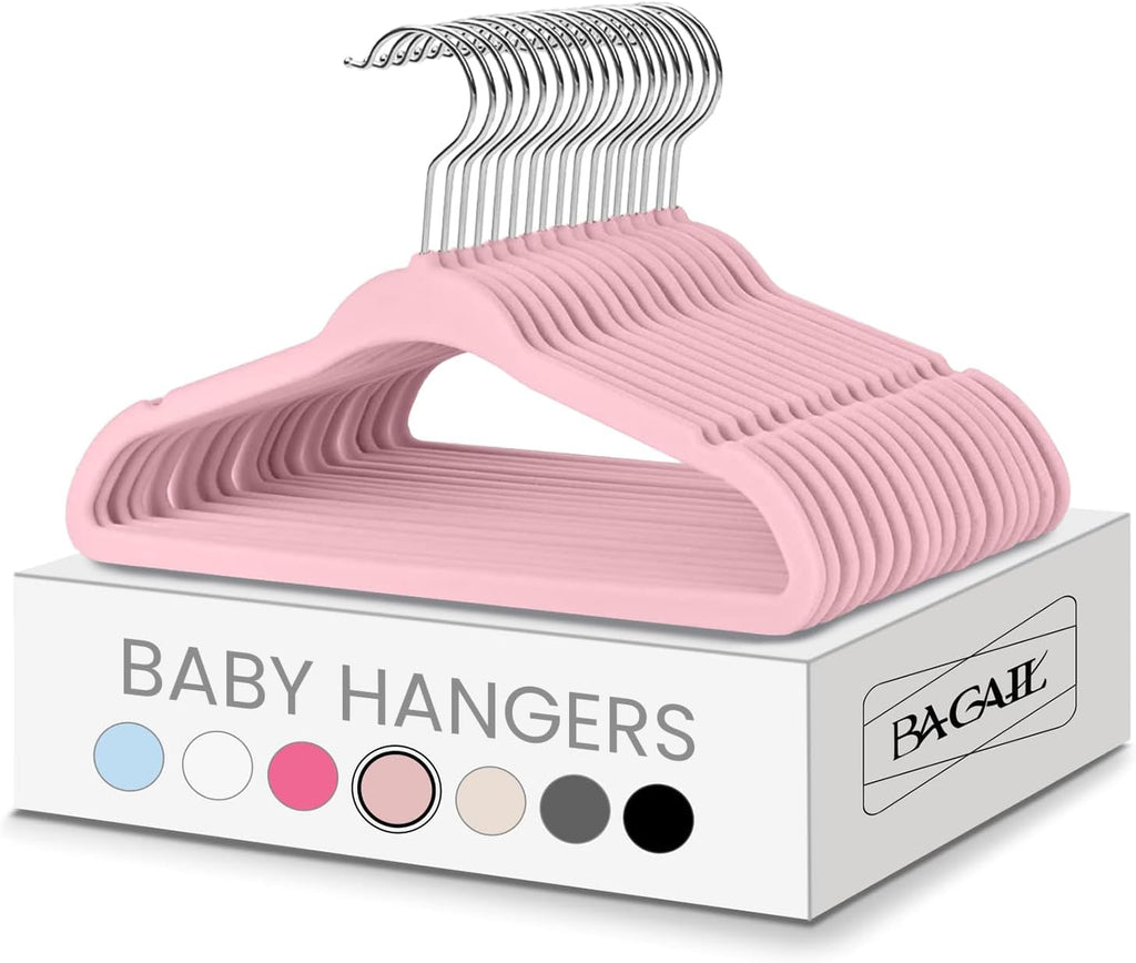 BAGAIL 50 Pack Kids Velvet Hangers 11 Inches Children's Clothes Hangers Non-Slip Baby Hangers for Infant/Toddler (Blush Pink)