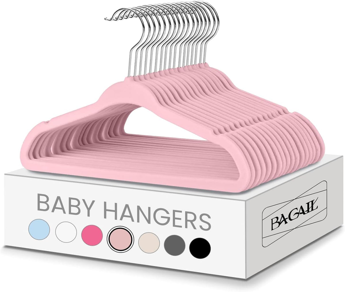 BAGAIL 50 Pack Kids Velvet Hangers 11 Inches Children's Clothes Hangers Non-Slip Baby Hangers for Infant/Toddler (Blush Pink)