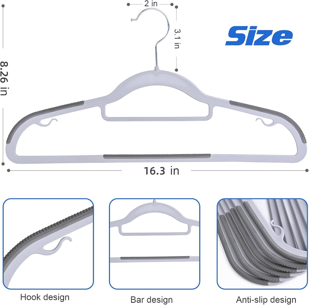 Heavy Duty Standard Plastic Hangers 50 Pack with Non-Slip Design,360°Swivel Hook Space Saving Organizer for Bedroom Closet,Shirts,Pants,Strong Enough for Coat(Grey)