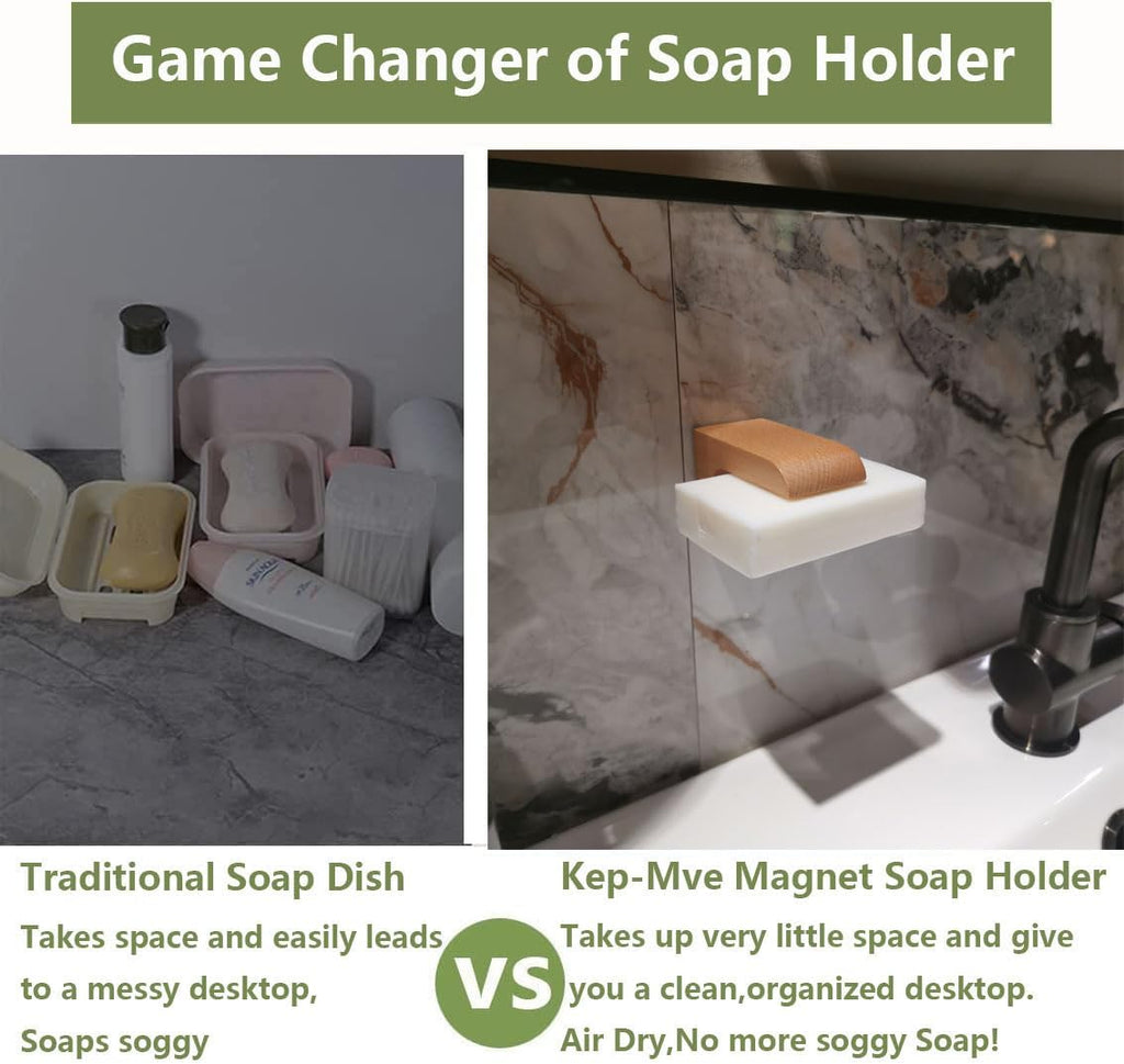 2sets Wood Magnetic Bar Soap Holder for Shower Wall,Magnet Air Dry Soap Saver Self Draining, Eco-Friendly Wooden Soap Dish for Soaps & Beard Shampoo Bars