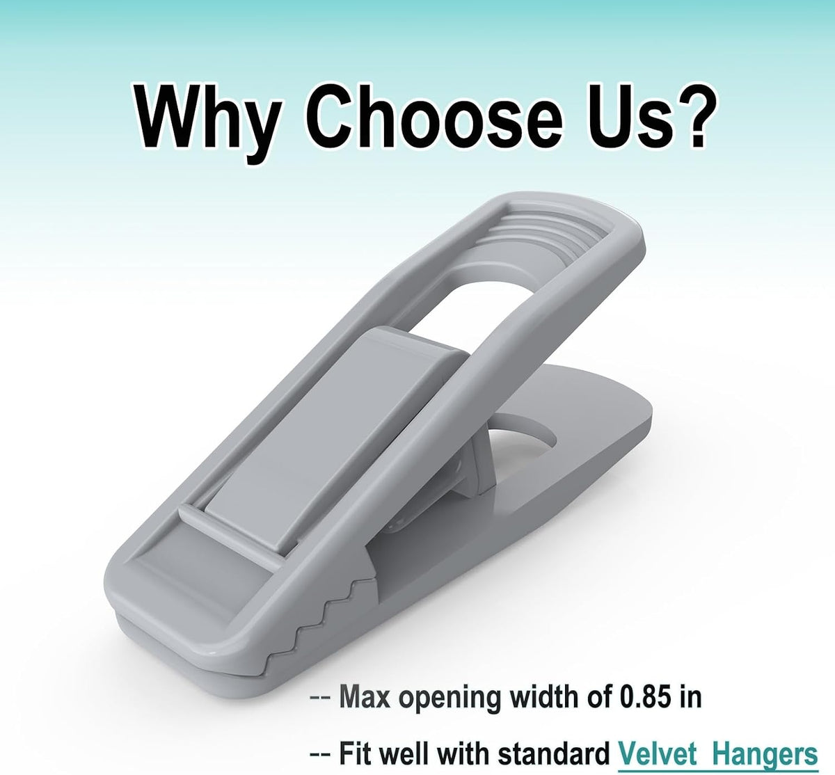 TOFIIGREM Hanger Clips for Velvet Hangers (Grey, 40 PCS), Non-Slip Plastic Clips Skirt Hanger Clips for Gray Flocking Hangers