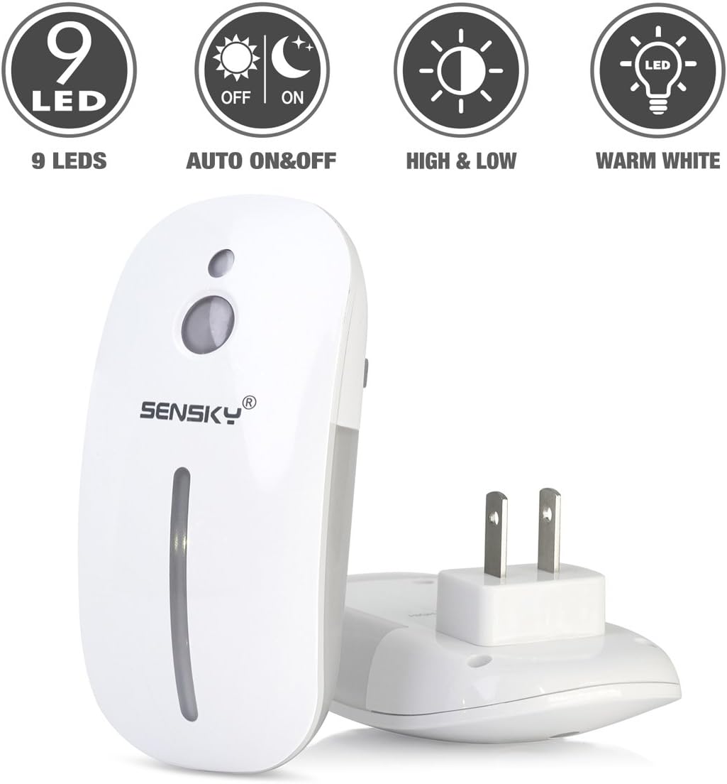 Sensky Plug in Night Light - 2 Pack Dimmable 3500K Warm White LED with Auto Dusk to Dawn Sensor and Dual Front Back Lighting - for Bedroom Bathroom Kitchen Hallway Stairs Home Decor Lamp