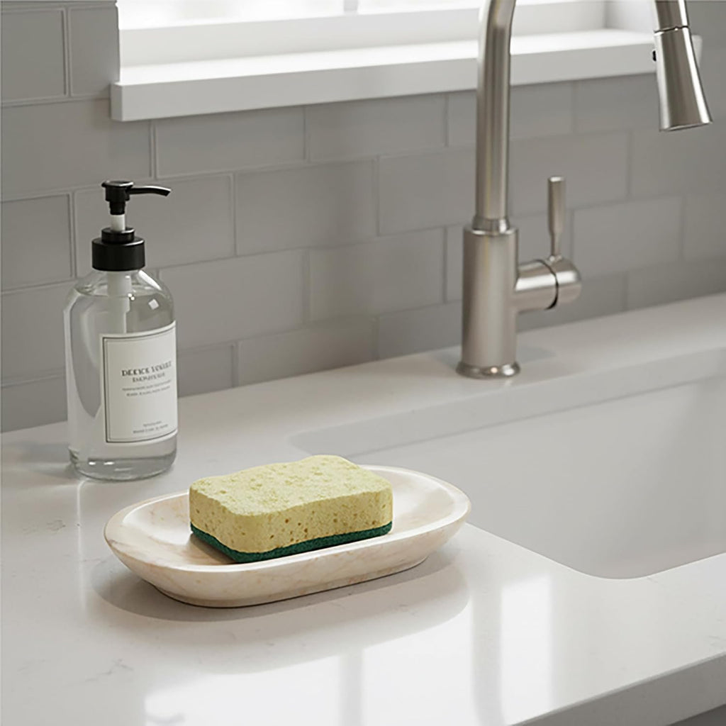 Creative Home Marble Soap Dish for Bathroom Sink, Natural Stone Soap Holder