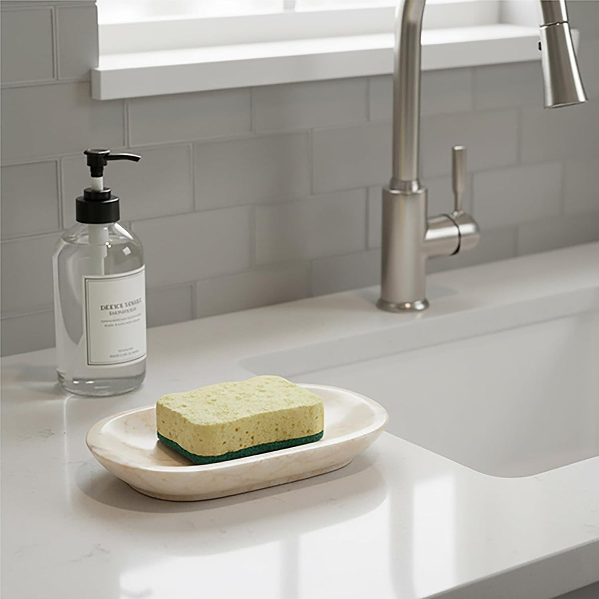 Creative Home Marble Soap Dish for Bathroom Sink, Natural Stone Soap Holder