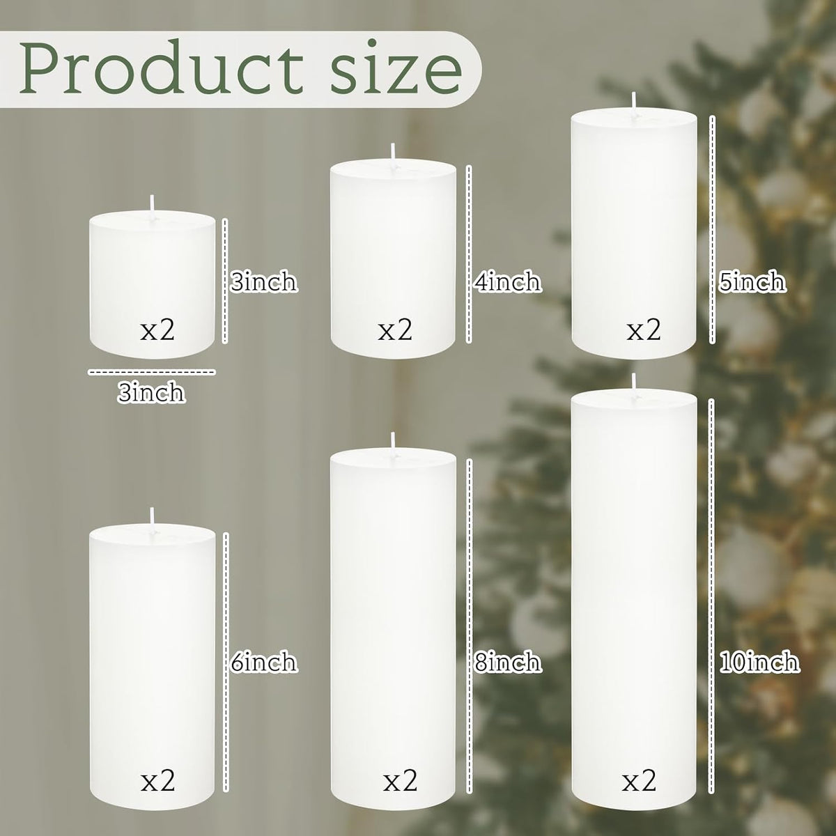 Shihanee 12 Pcs Pillar Candles Bulk Set Unscented Dripless,White
