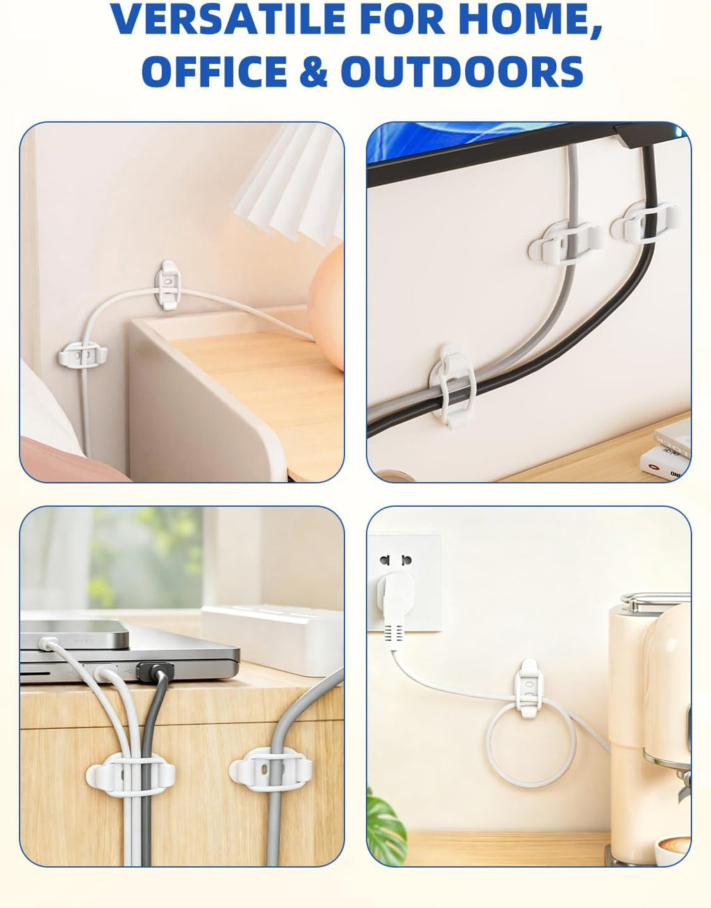 10 Pack Adhesive Cable Clips, Adjustable Cable Management Clips White