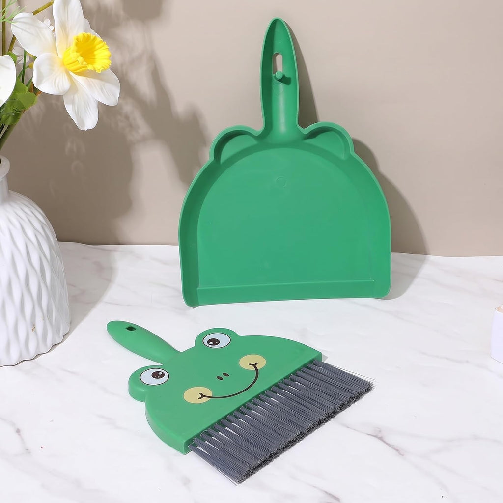 Upgrade Small White Broom and Dustpan Set, Hand Dustpan and Brush Set, Cute White Mini Broom and Dust pan Sets, Little Dust Pan for Home Use Tabletop Debris Cleaning Pet Guinea Pig Cages (Green)