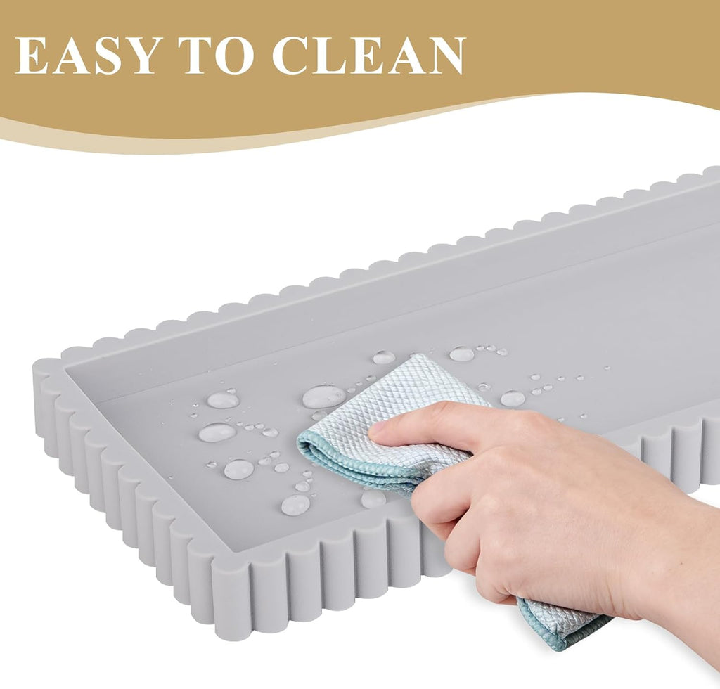 Silicone Bathroom Tray Small Vanity Tray Kitchen Counter Decor, Light Gray