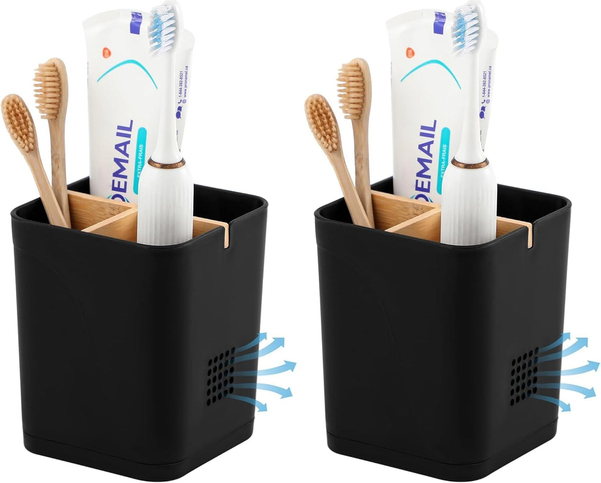 Electric Toothbrush Holder Tooth Brush and Toothpaste Organizer, Black (Pack of 2)