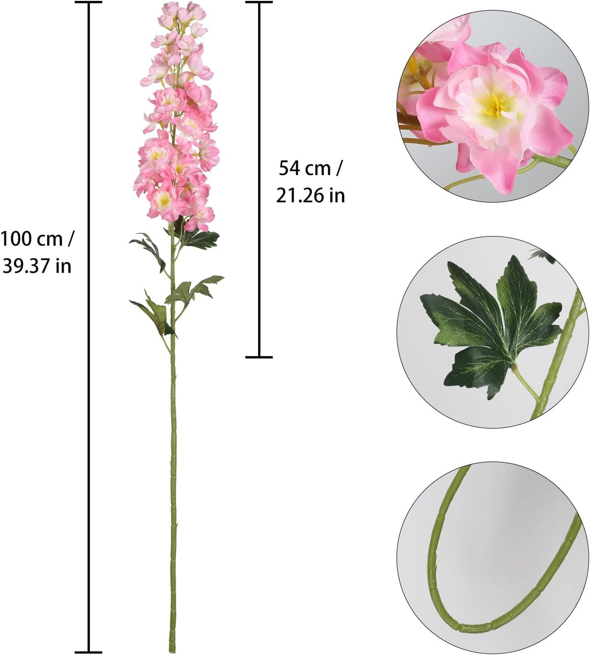 5PCS Delphinium Artificial Flowers 39" Pink Flowers Faux Delphinium Stems for Tall Vase Home Wedding Table Decor(Pink)