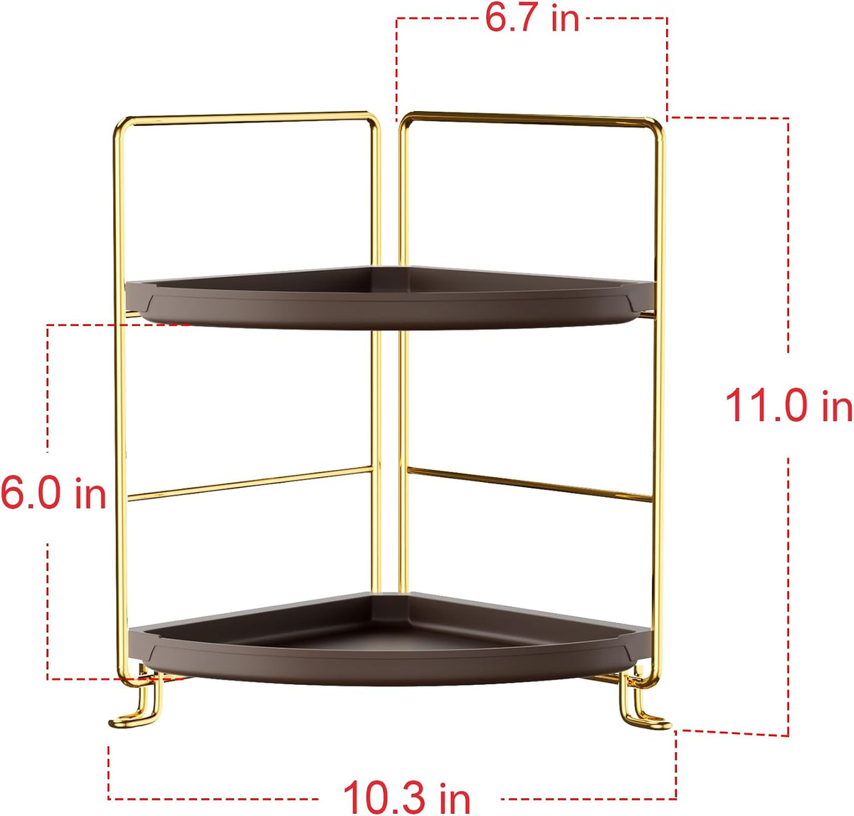 FSyueyun 2-Tier Corner Bathroom Counter Organizer, Gold & Brown