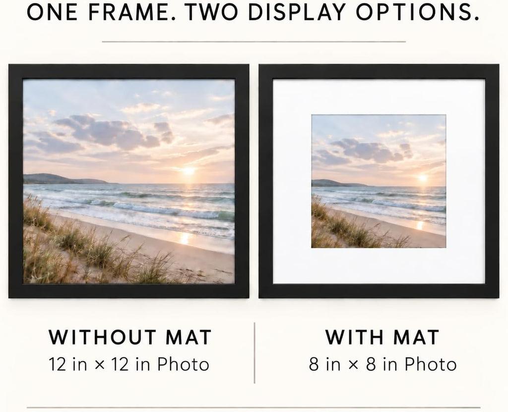 Gallery Perfect 12x12 Picture Frames, 9 Piece Set with Real Glass Cover for 8x8 Photos With Mat, Picture Frames Collage Wall Decor for Gallery Wall, Home Decor, Black