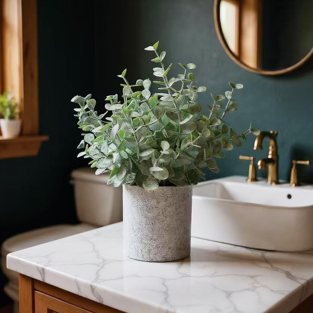 2 Pack Small Fake Eucalyptus Faux Potted Artificial Plants for Home Decor