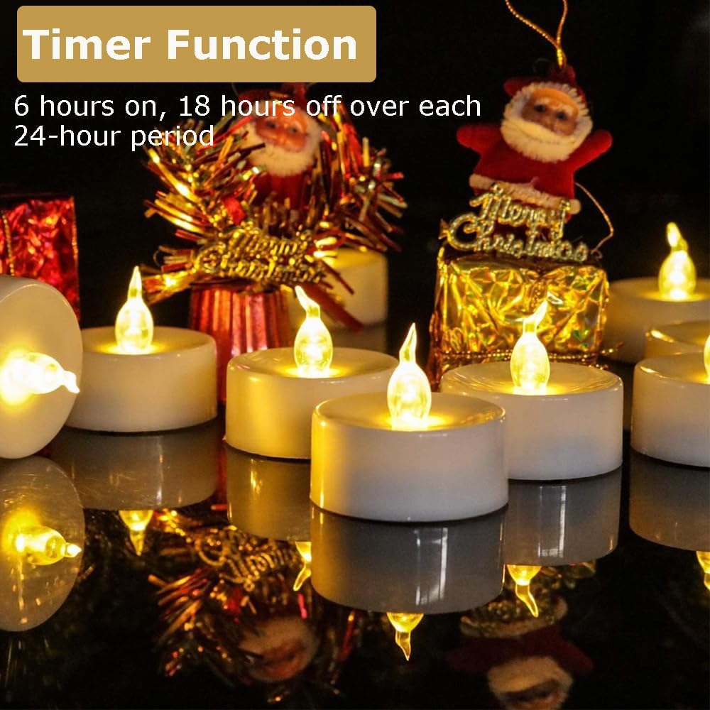 12 PCS Warm White Flickering Tea Light Candles with Timer