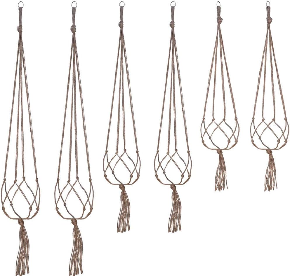 LANGUGU Set of 2 Macrame Plant Hanger with Metal Ring Wall Hanging Planter Basket for Indoor Outdoor Flower Pot Plant Holder Wall Art Vintage-Inspired Home Decor,Jute Rope, 4 Legs (36 inch)