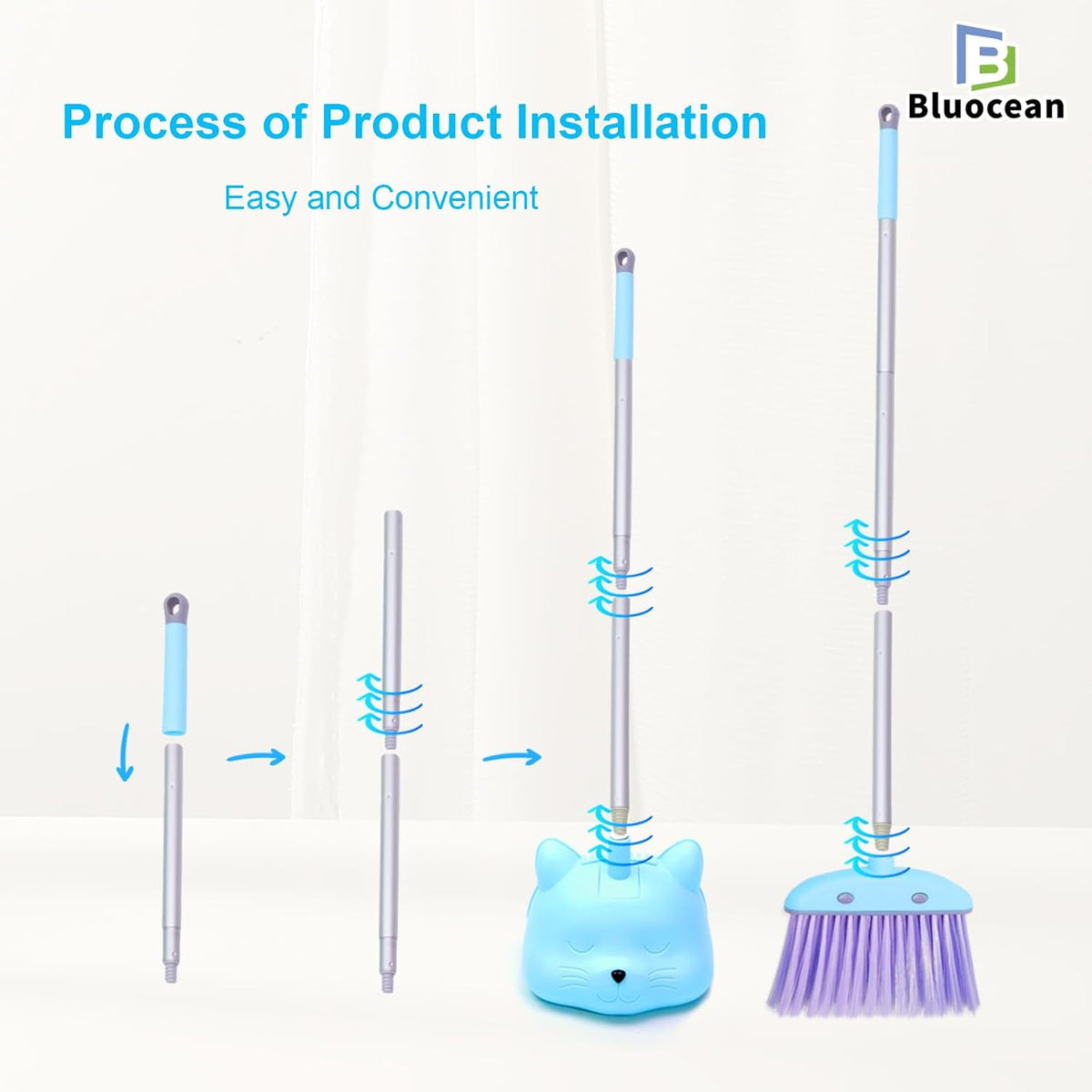 28'' Kids Mini Broom and Dustpan - Toddler Cleaning Toy Set, Toddler Household Helper, Parent-Child Interactive Play Cleaning Tool, Cute Cartoon Design, Small Safe Corner Broom (Blue)