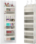 Over the Door Organizer Over the Door Shoe Organizer with 5 Front & 10 Mesh Side Pockets, Versatile 5 Shelf Hanging Holder 50lb Capacity Storage with 3 Hook for Closet, Kitchen, Pantry, Beige
