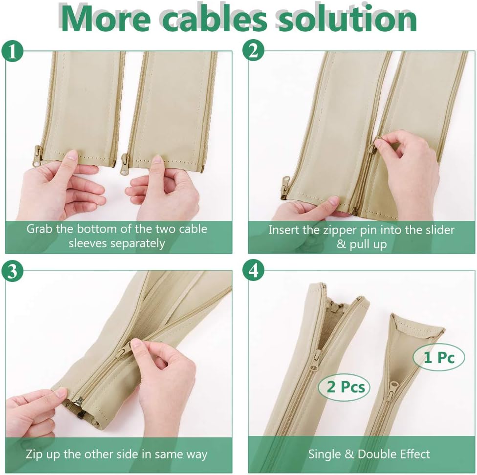 StangH Cable Management kit Sleeve Organizer, 19 Inch, 4 Pieces -Beige