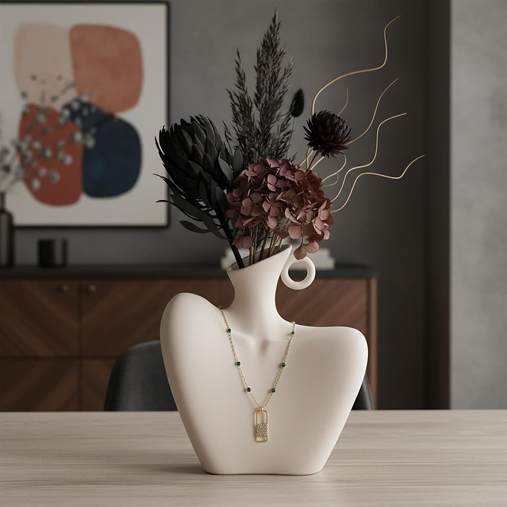 Ceramic Vase, Human Body Vase for Home Decor, Modern Minimalist Boho White Vase for Living Rooms, Bedrooms, Shelves, Dining Tables, Bathrooms, and Offices (White)
