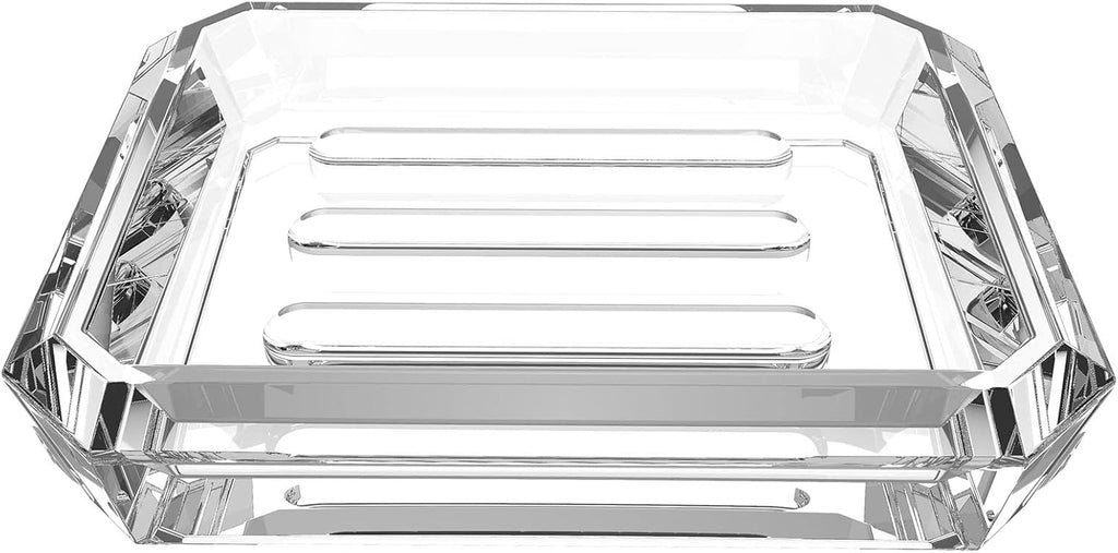 Linkidea Rectangle Glass Bar Soap Dish, Soap Saver Tray for Bathroom Counter, Glass Sponge Dish Holder Case Box for Shower (Clear)
