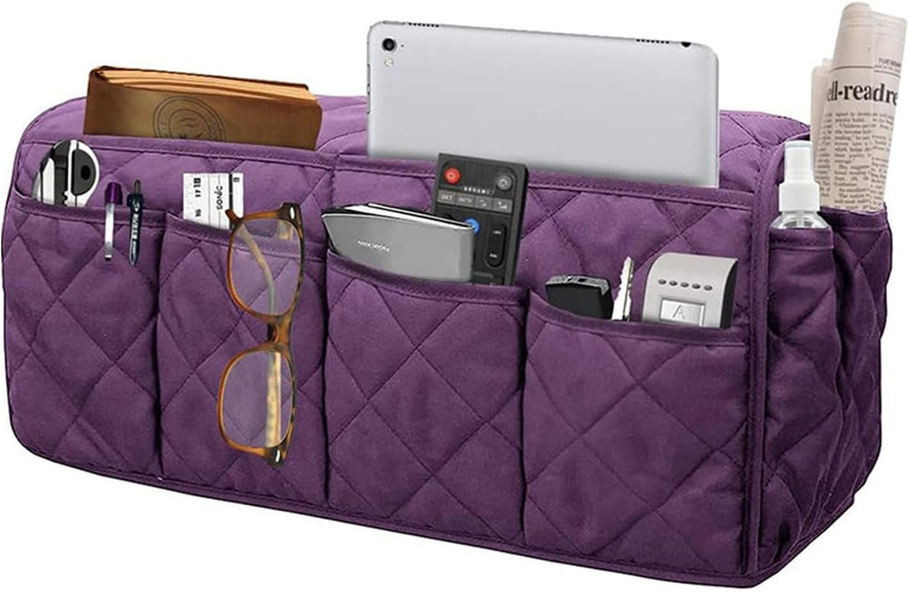 Armchair Caddy for Recliner Sofa Remote Control Holder Organizer for Recliners Purple Sofa Armrest Cover with 14 Pockets for Armchair Organizer