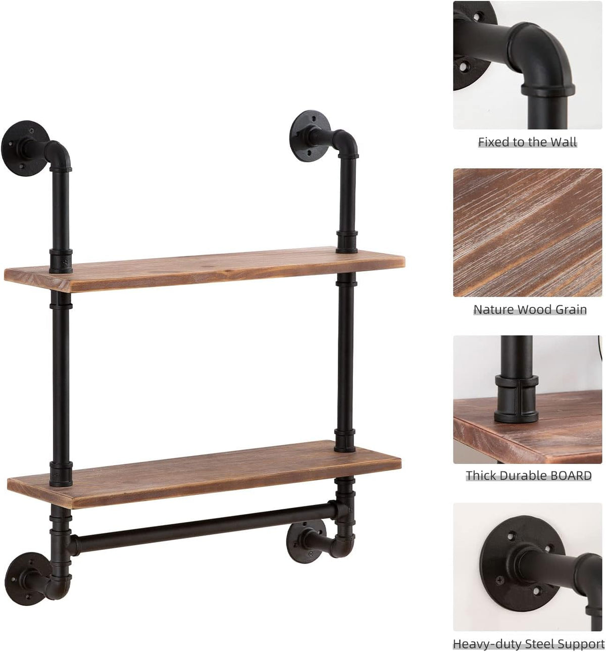 ROGMARS Industrial Pipe Shelving Bathroom Shelves with Towel bar 30 inch