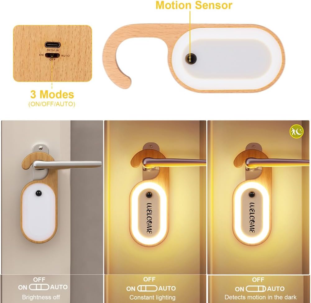 Hotel Door Sign Night Light with Motion Sensor, Rechargeable