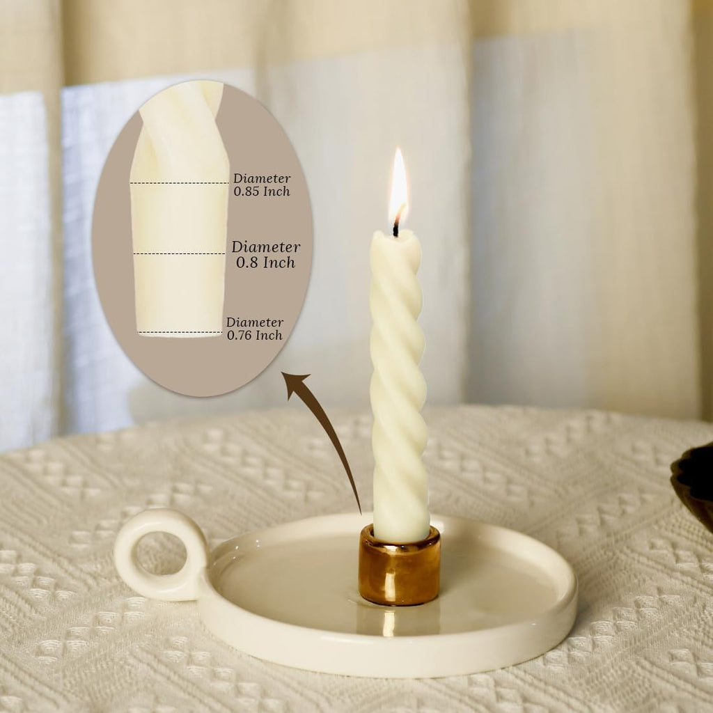 Natural Beeswax Spiral Taper Candles, Pack of 6, 7 Inch Tall- Off White