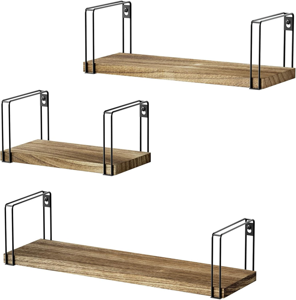 SRIWATANA Floating Shelves Set of 3, 17'' Wall Shelves, Carbonized Black