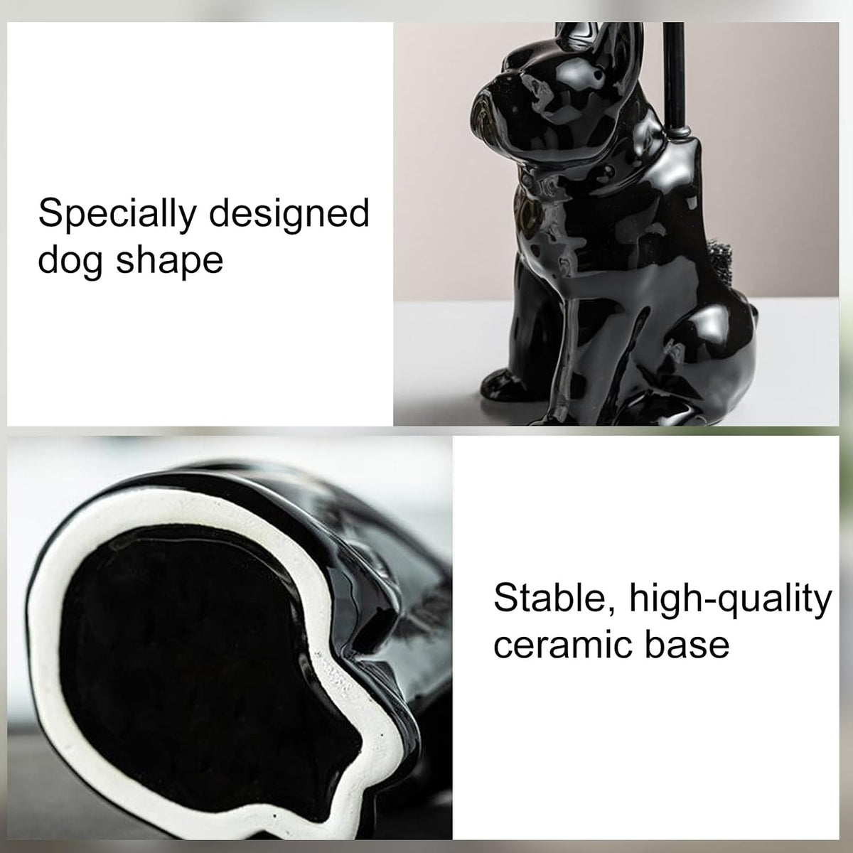 Comeon Ceramic Dog Black Toilet Brush and Holder Set with Plastic Handled