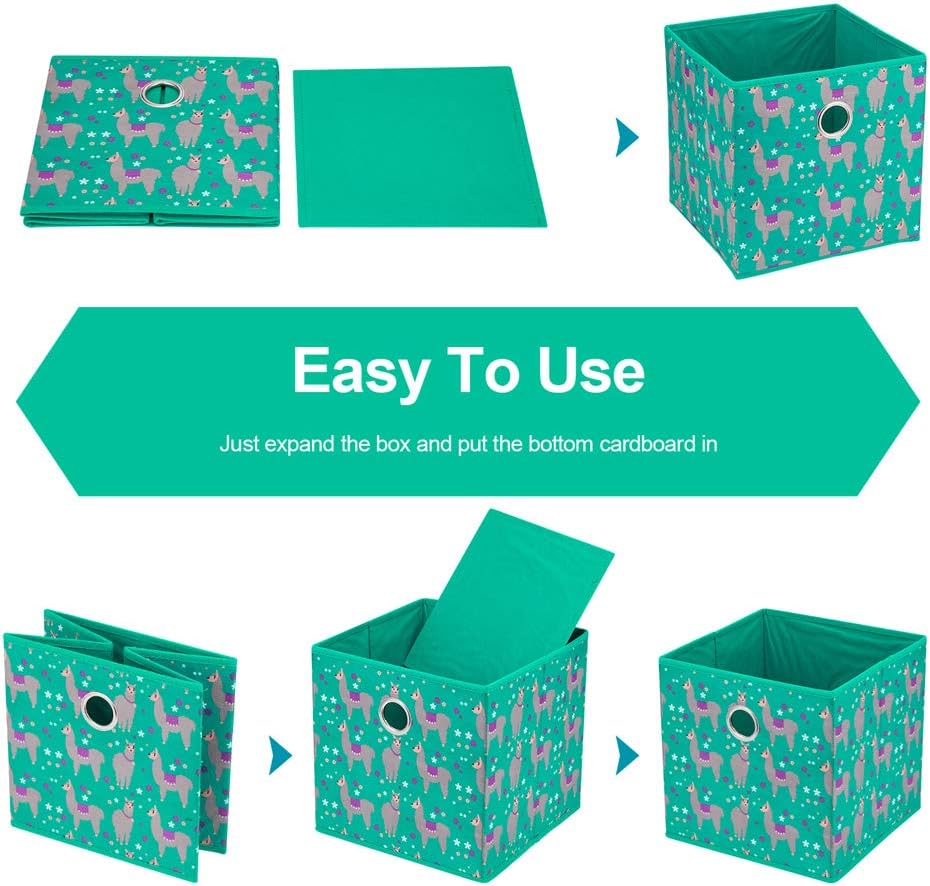 Fabric Strorage Cubes Box Basket Bins Foldable 10x10x10 Inch Lake Green Alpaca Pattern for Closet Organizer Inserts Drawers ,QY-SC16-3