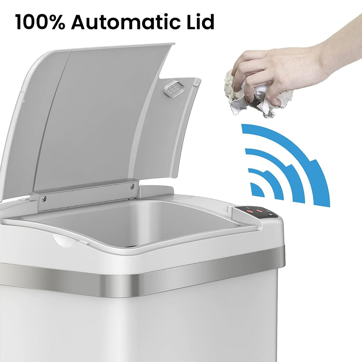 iTouchless 4 Gallon Bathroom Trash Can with Odor Control, Automatic Motion Sensor Bin, Soft-Close Stainless Steel, Slim Wastebasket for Narrow Spaces, White