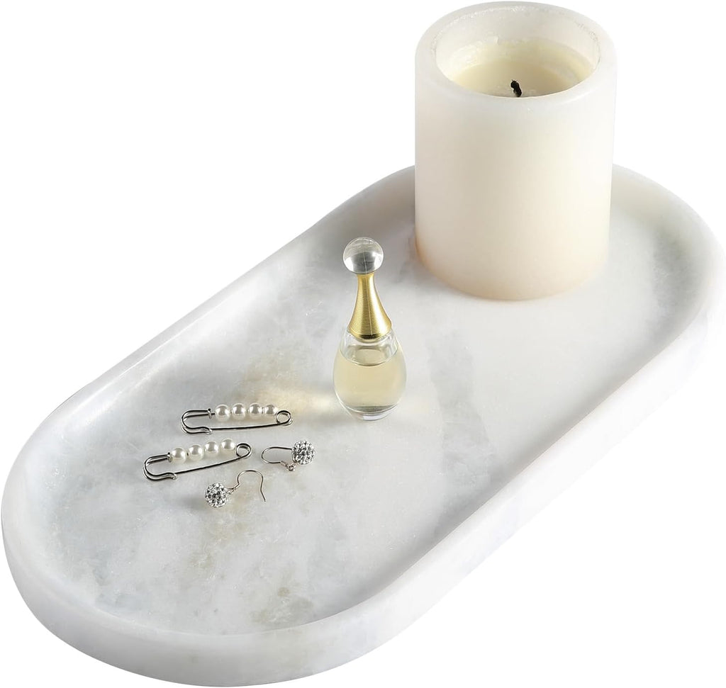 Koville African Natural Marble Decorative Tray, 12"x6" - Countertop Organizer, Catchall Tray for Perfume, Candles, Jewelry