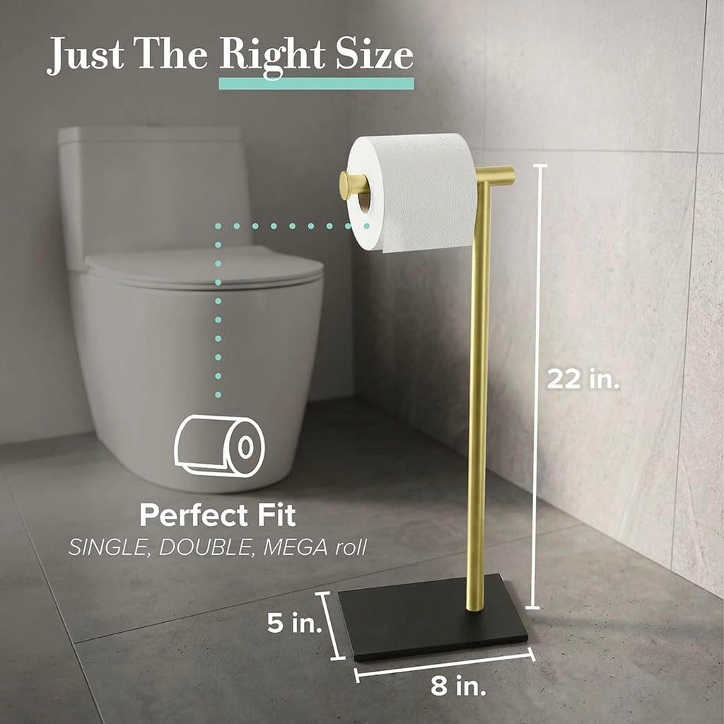 Gatco 1431MXB Modern Rectangle Base Freestanding Toilet Paper Holder, Matte Black/Brushed Brass, Weighted Base, 21.25" Bathroom Tissue Stand