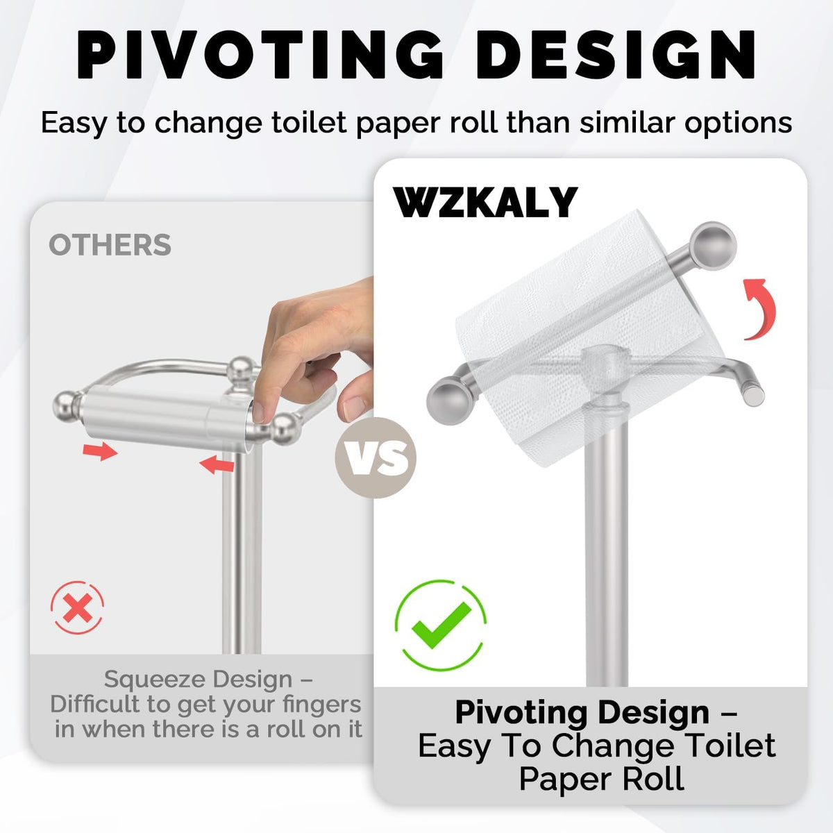 Toilet Paper Holder Stand Stainless Steel & Weight Base, No Tipping