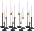 Black Gold Metal Taper Candle Holders Set of 12, Wedding Table Decor